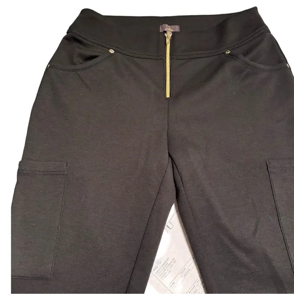 Jaanuu Zip Front Scrub Pants M Bootcut Flare Bottoms High Rise Ponte Knit Black - Picture 4 of 8